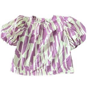 PINCH Womens Lavender & White Bubble Sleeve Blouse Size L